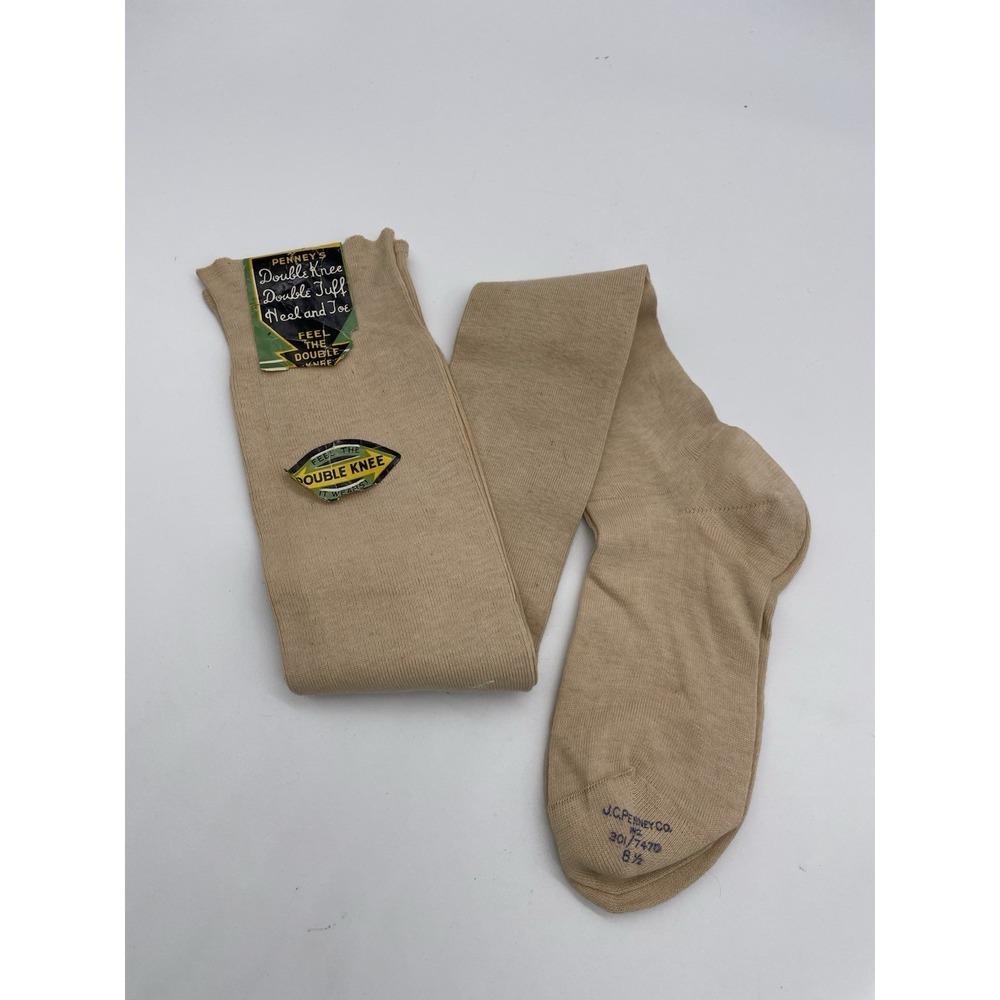 Vintage Double Knee, Tuff High Beige Socks Size 8.5‎ - 70-80s
